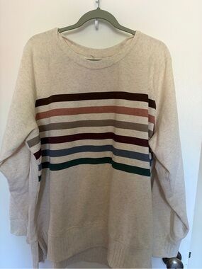 Cream Crewneck Sweater with Multicolor Stripes Maurice’s